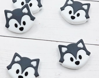 Gray Baby Fox Silicone Focal Bead, Animal Bead, Crafting Supply, 24x28mm
