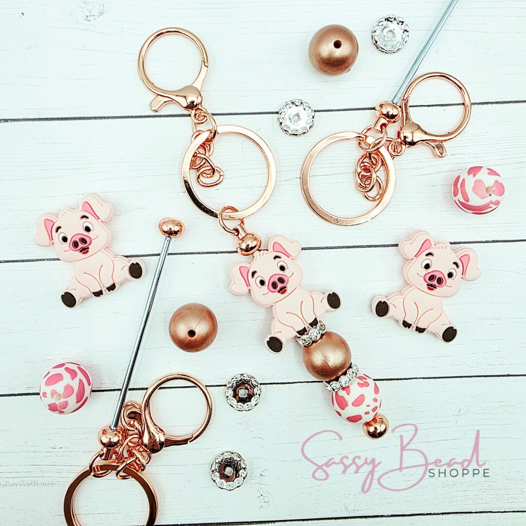 Pygmy Puff Key Chain Piggy Tail Keychain Kit, Pig Beadable Key Chain, Beaded Keychain, Focal ...