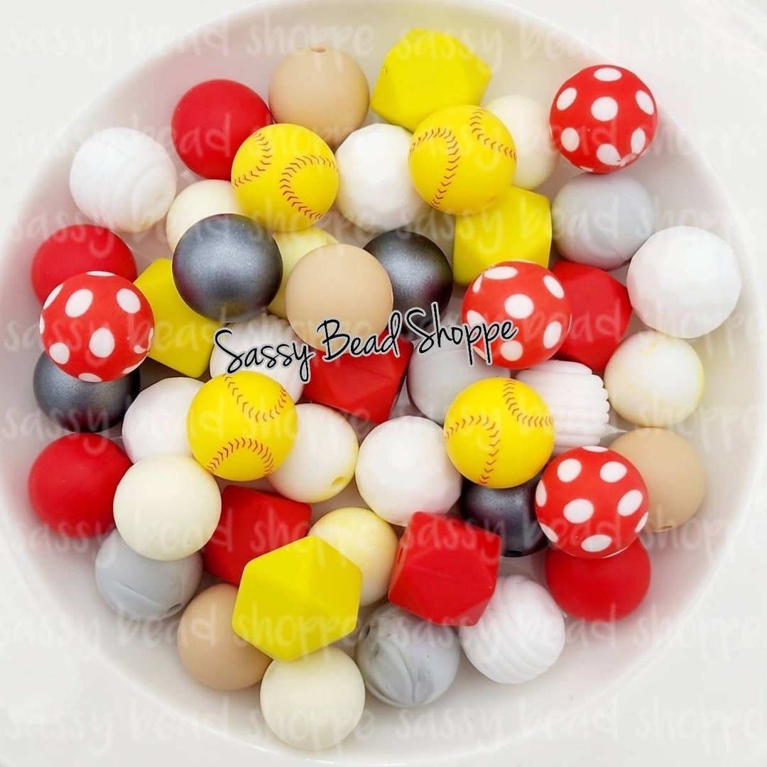 Softball Life Silicone Bead Mix 2 Softball Beads , Round, Set of 24