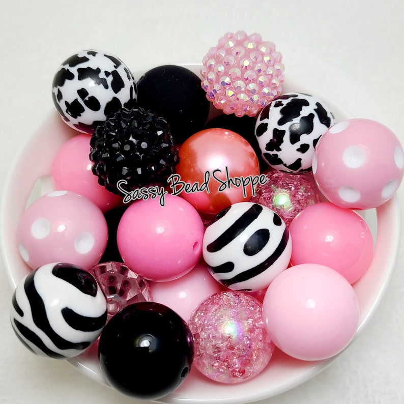 Chunky Beads Cupid Valentine/'s Day 20mm Bubblegum Beads Set of 24 M/&M Bubbles Pink Black Bubble Gum Beads Key Chain Bubblegum Bead Mix