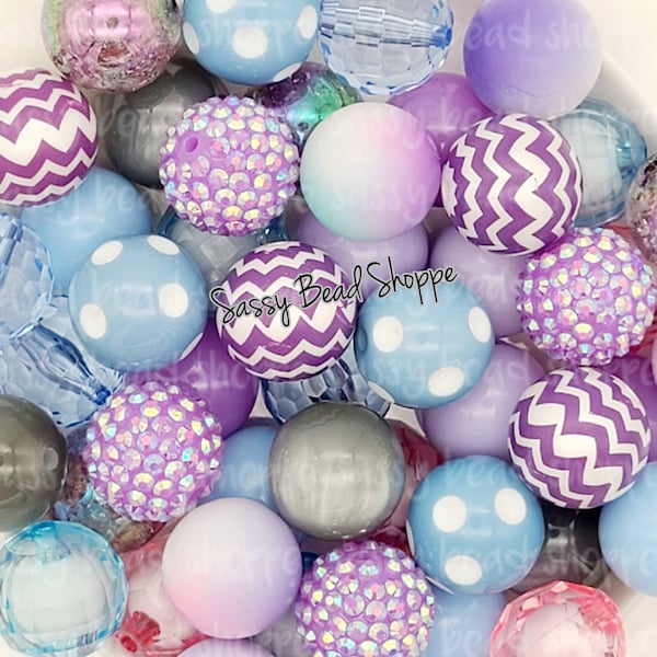 Pure Bliss 20mm Bubblegum Beads Set of 24, M&M Bubbles, Blue Purple Bubble Gum Beads, Chunky Beads, Keychain Bubblegum Bead Mix, Bulk Beads