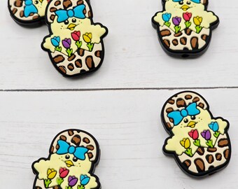 Easter Chick Silicone Focal Bead, Leopard Print, Spring Jewelry Making (24x30mm)