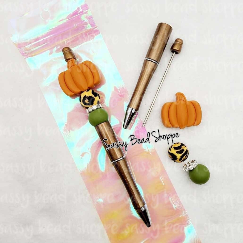 Pumpkin Spice Beadable Pen Kit, DIY Bubblegum Bead PLASTIC Pen Kit