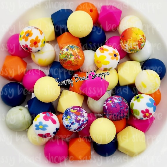 Simply Southern Silicone Bead Mix, Set of 24, Bulk Mix of Silicone Beads,  Silicone Beads, Beaded Pens, Keychain, Beads for Pens, Pen Beads 