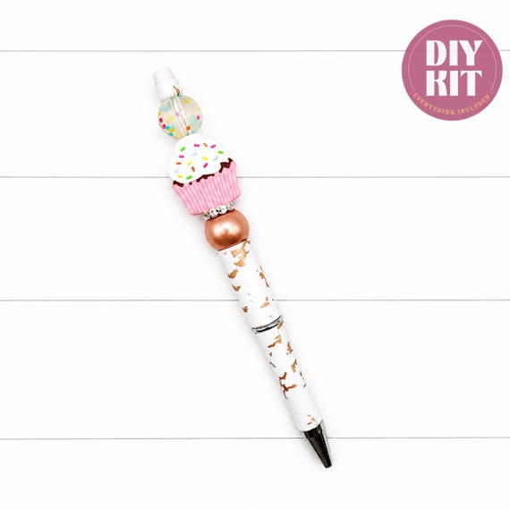 Classy Cupcake DIY Beadable Pen Kit, Baker Gift, Pink Rose Gold Craft