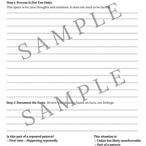 Könnte beinhalten: Weißes Papier mit dem Titel "Incident Clarity Tracker" mit Aufforderungen zur persönlichen Reflexion und Dokumentation. Enthält Abschnitte zur Verarbeitung von Gedanken, zur Dokumentation von Fakten und zur Bewertung von Mustern. Text enthält "Nur für die persönliche Aufzeichnung."