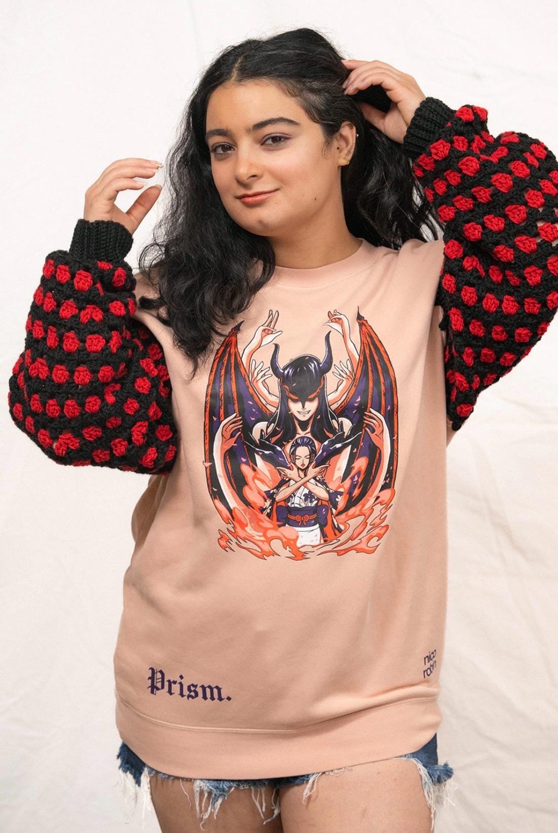 Custom Anime hoodie with Crochet Sleeves, anime hoodie, crochet hoodie, anime merch, crochet anime merch, crochet sweatshirt