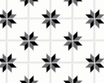 Dollhouse Flooring 1:12 Black & White Star Square Tile Miniature Roombox Kitchen Entryway Bathroom Diorama Printable Download 8.5x11 11x17