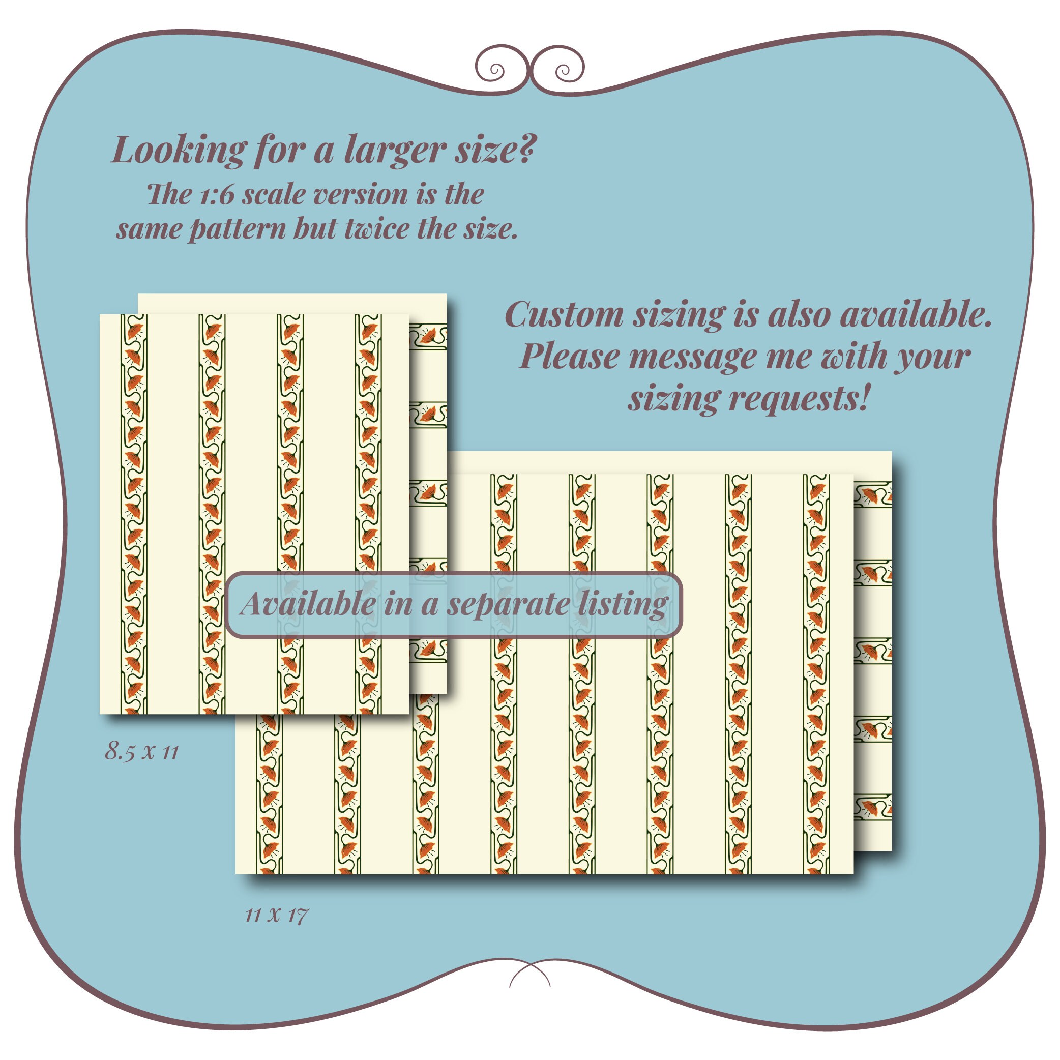 1/12 Art Nouveau Dollhouse Wallpaper 112 Orange Flower Etsy