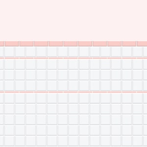 May include: White square tiles with pink grout lines. The tiles are arranged in a grid pattern. There is a pink border at the top of the image.
