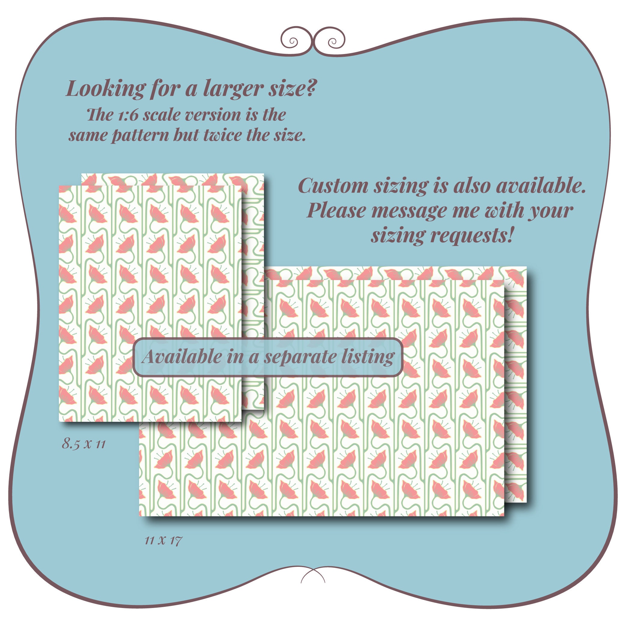 1/12 Art Nouveau Dollhouse Wallpaper 112 Pink Flower Art Deco Etsy