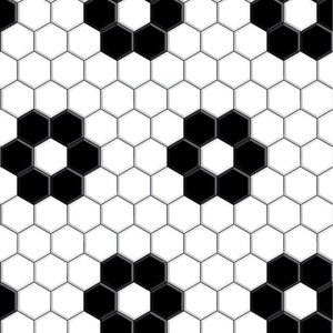 May include: Black and white hexagonal tile pattern. The tiles are arranged in a repeating pattern of black and white hexagons.