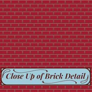 Puede incluir: Primer plano de una pared de ladrillo rojo con un cartel azul que dice "Close Up of Brick Detail".