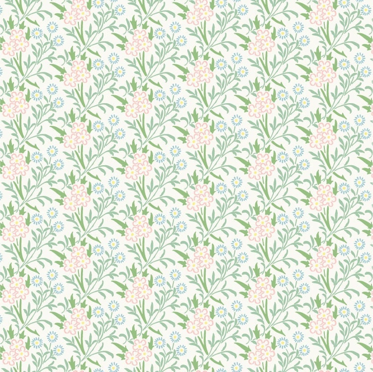1/24 Dollhouse Floral Wallpaper 1:24 Miniature Decor; Corallin Pink, Ming Green, Clair de Lune Blue Roombox Printable Download 8.5x11 11x17