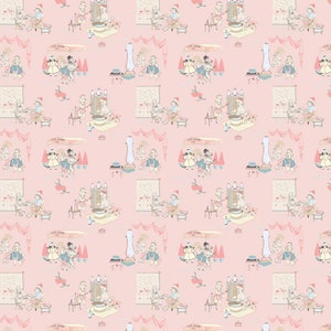 1/12 Poodle Dollhouse Wallpaper 1:12 1950s Retro Pink Poodle Miniature Wallpaper for Roombox Diorama Printable Download 8.5x11 11x17 image 1
