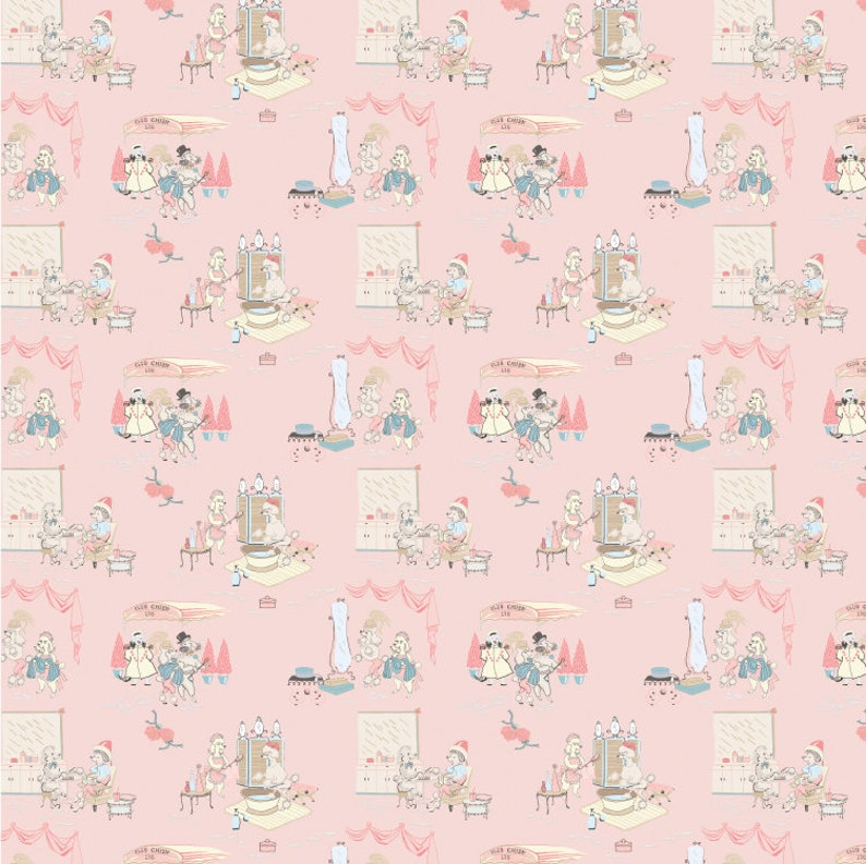 1/12 Poodle Dollhouse Wallpaper 1:12 1950s Retro Pink Poodle Miniature Wallpaper for Roombox Diorama Printable Download 8.5x11 11x17 image 1