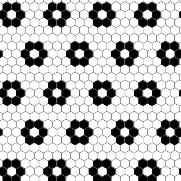 Dollhouse Flooring 1:12 Scale White Black Flowers Hex Mosaic Tile Miniature Roombox Kitchen Scrapbooking Printable Download 8.5x11 11x17