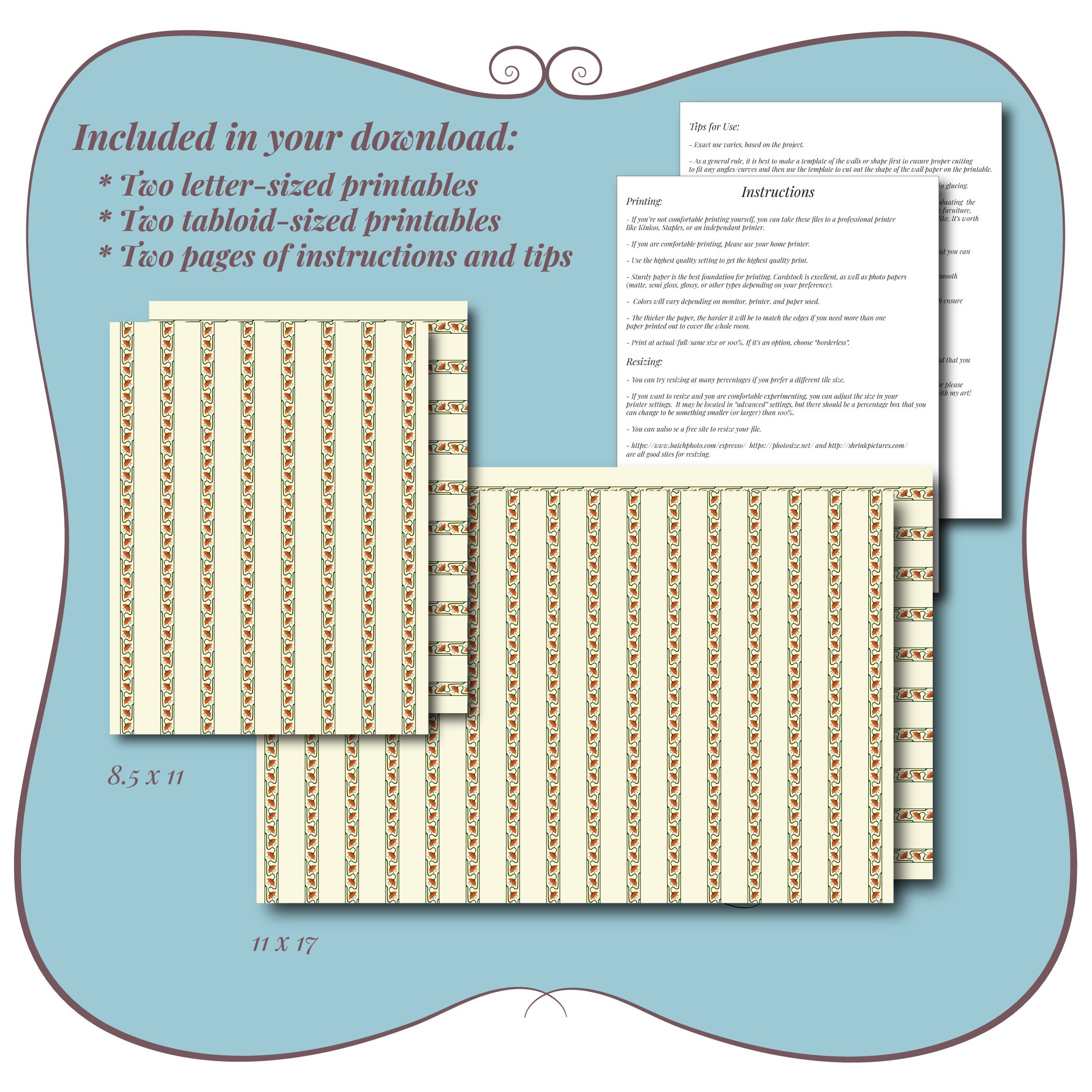 1/12 Art Nouveau Dollhouse Wallpaper 112 Orange Flower Etsy