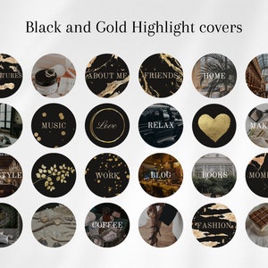 60 Instagram Story Highlight Icons, Luxury Highlight Covers Templates, Canva, Black and Gold, Stylish aesthetic, MRR & PLR Commercial Use