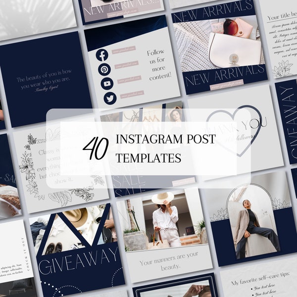 40 Royal Blue Instagram Templates, Post Templates, Branding Social Media Templates, Business, Canva, Fashion