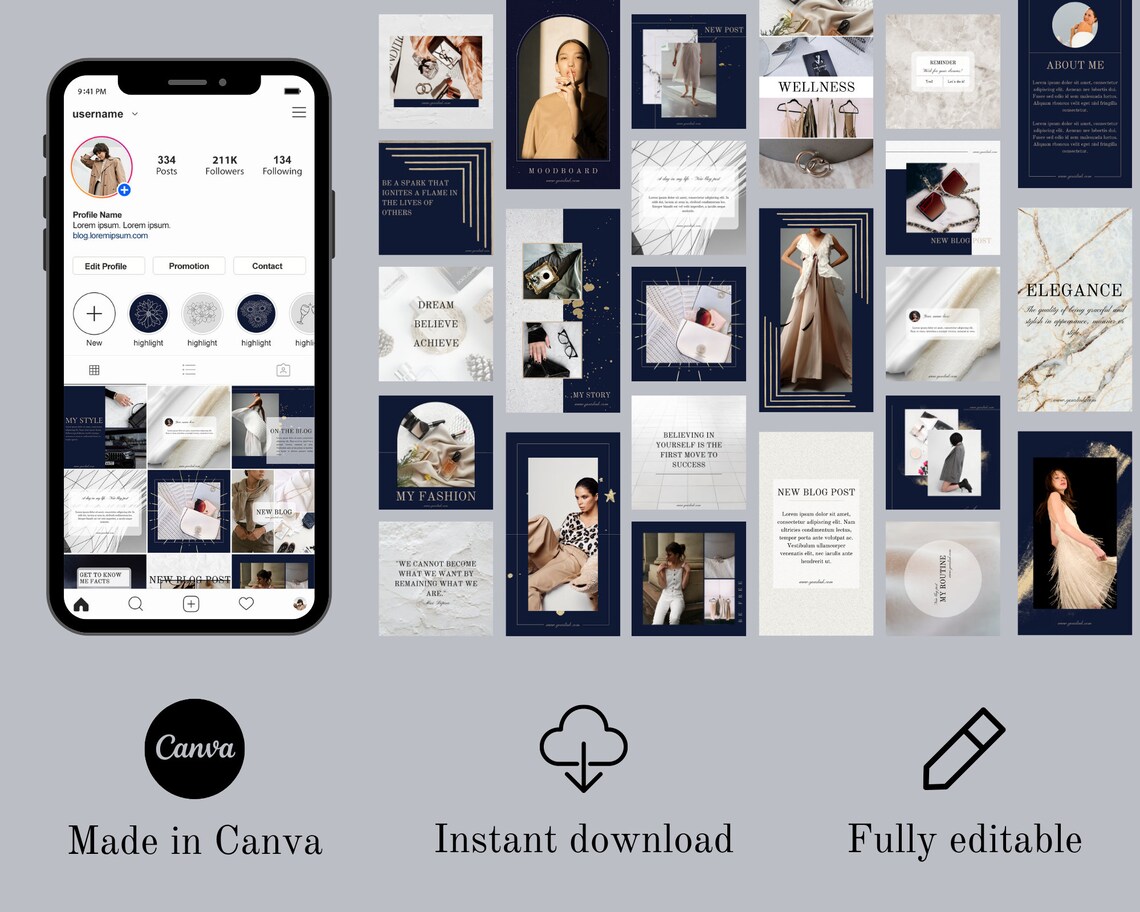 88 Royal Blue Luxury Instagram Canva Templates Posts & - Etsy