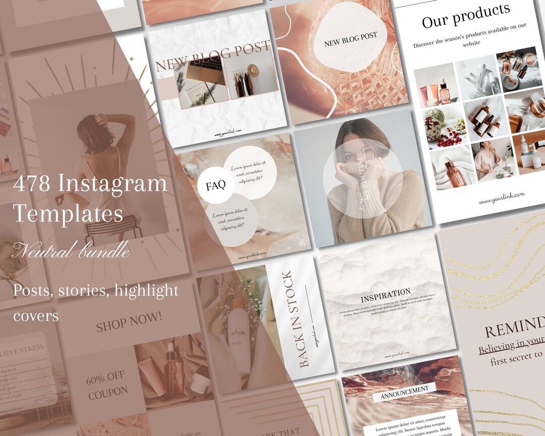 Neutral Instagram Templates Bundle: Social Media Kit for Canva (MRR ...