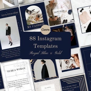 88 Royal Blue Luxury Instagram, Canva templates, Posts and Stories, Social Media, Blue and Gold, Blogger, Branding, MRR & PLR Commercial Use