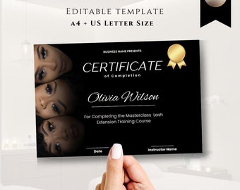 Course Certificate Masterclass, Business Class, Certificate of Completion, Training Lash Extension, Brows, Hair, Wigs, Locs, Beauty Template