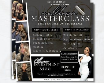 Masterclass Flyer 1 on 1 or  class, Business class, Social media, Instagram template post, marketing, DIY lashes, brows, Hair, Wigs Digital