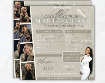 Ulotka Masterclass 1 na 1 lub klasa, Klasa biznesowa, Media społecznościowe, Szablon posta na Instagramie, Marketing, Rzęsy DIY, Brwi, Włosy, Peruki Cyfrowe