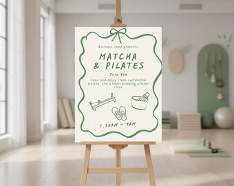 Matcha Pilates Studio Event Flyer Template: Wellness Fitness Party Invitation Canva  (Digital Download)