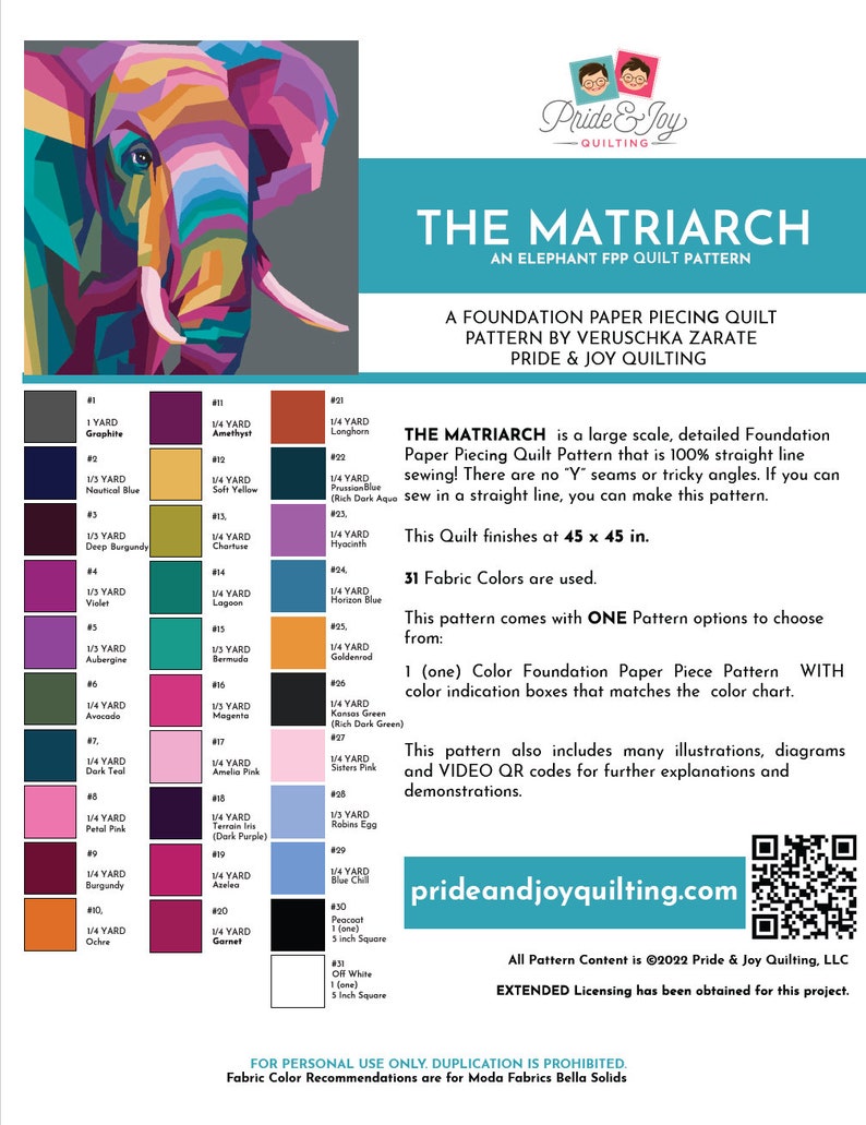 PDF The Matriarch Elephant Foundation Paper Piecing Quilt PAttern image 3