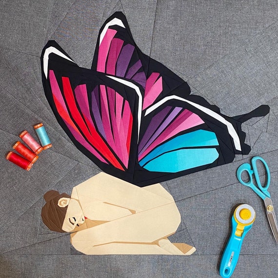 Metamorphosis FPP Quilt Pattern, Digital download,  BUNDLE of two sizes, 35in & 55in, Butterfly Quilt Pattern, FPP Quilt Pattern