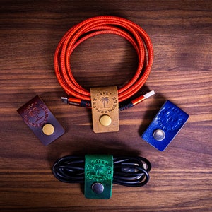 Leather Cord holder, Set of 3, cord organizer, earbud holder, cable cord keeper, earbud organizer, earphone organizer, headphone holder image 1
