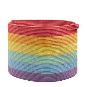 Bambiso XXXLarge Rainbow Cotton Rope Basket size 22x22x16 inches with Handles for Laundry Bin, Blanket, Storage, Décor