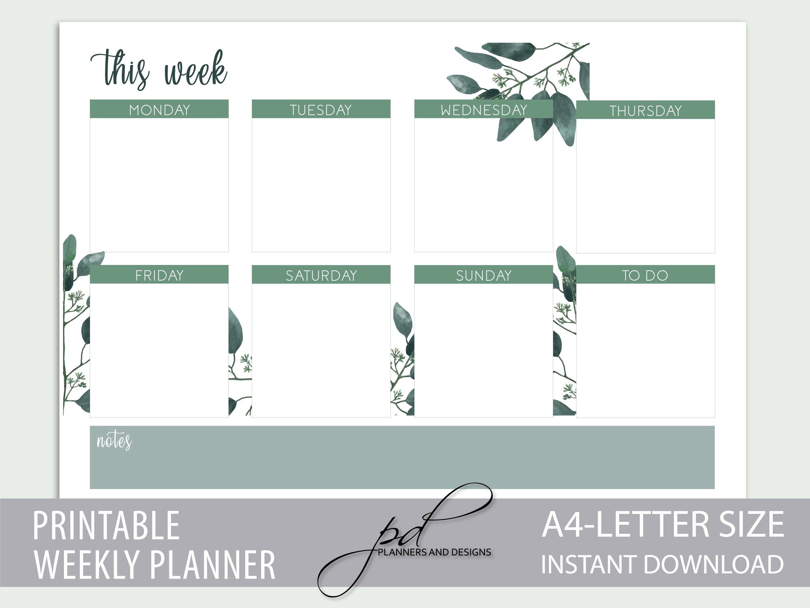 Botanical Weekly Planner A4 Letter - Printable Planner Instant Download ...