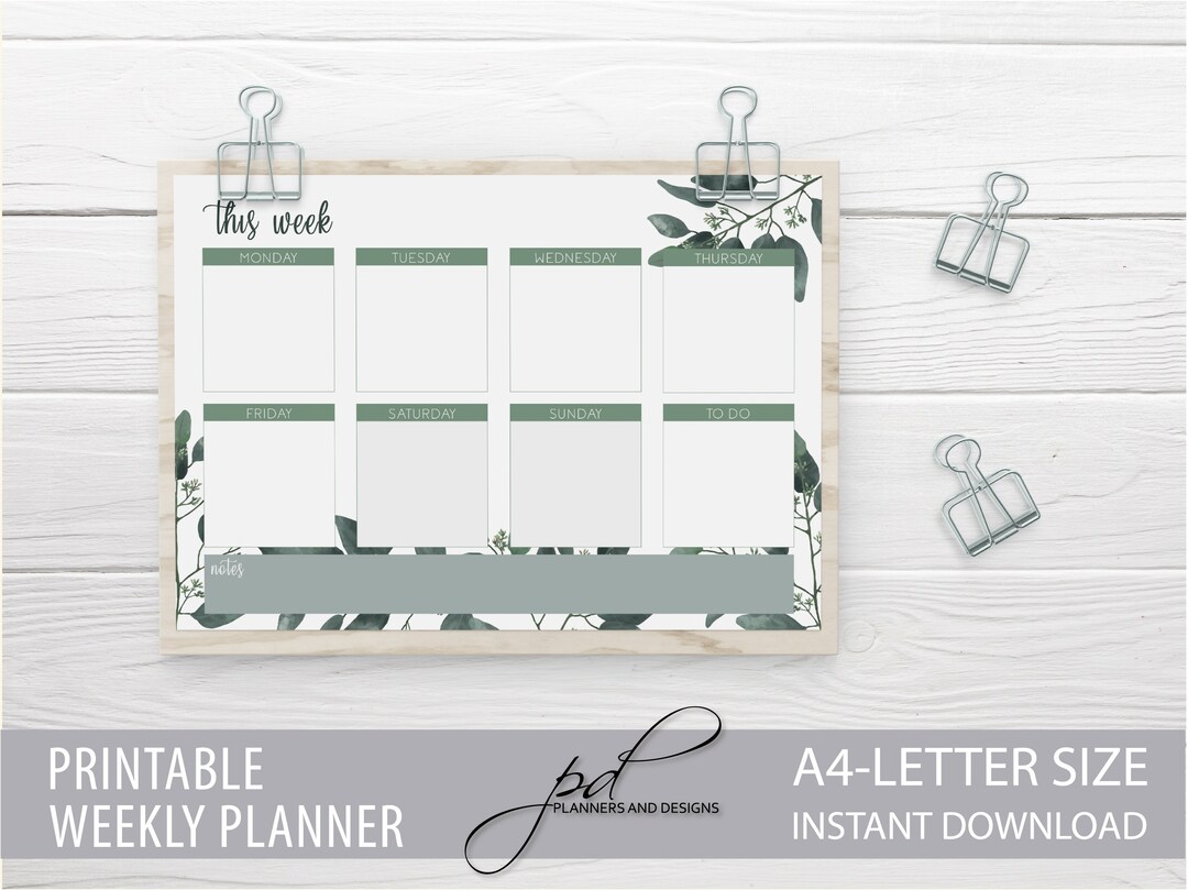 Botanical Weekly Planner A4 Letter - Printable Planner Instant Download ...
