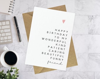 Carte d'anniversaire pour ami//A6, carte pour bestie, carte pour elle, jolies cartes pour amis, jolie carte d'anniversaire, jolie carte d'anniversaire, carte de bestie