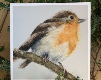 Fluffy Robin Watercolor Print from original painting