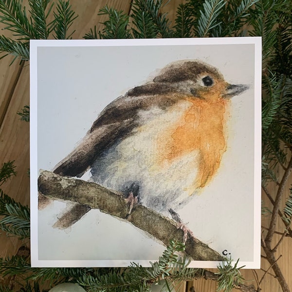 Fluffy Robin Watercolor Print