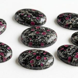 AAA+ Ruby Fall Jasper Cabochon: Natural Oval Gemstone, Calibrated Flat Back, Loose Stone