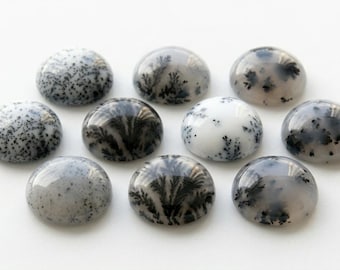 AAA+ Dendritic Agate Cabochon: Natural Round Gemstone, Calibrated Flat Back, Loose Stone