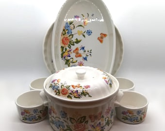 Aynsley Cottage Garden, Plat de service au four, Plat de cocotte avec couvercle, Ramekin vintage, Plat de quiche, Plat de service ovale, Cadeau de mariage vintage