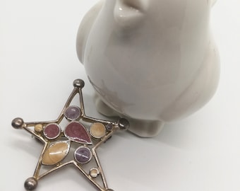 broche star vintage, épingle à revers étoilé, épingle en émail pastel, bijoux en étoile vintage, broche en pierre, broche femme, cadeau vintage femme, quelque chose de vieux