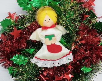 Ornement d’arbre de Noël Angel, ornement de Noël vintage, ornement d’ange de Noël, ornement de Noël satiné, décoration de Noël vintage