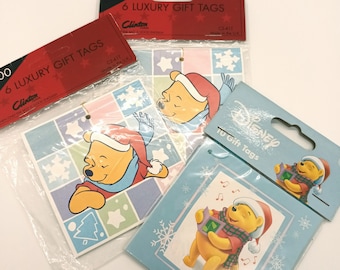 étiquettes de cadeau de Noël vintage, Noël Winnie l'ourson, étiquette cadeau de fête vintage, accessoires d'emballage cadeau, papier de scrapbooking Winnie l'ourson