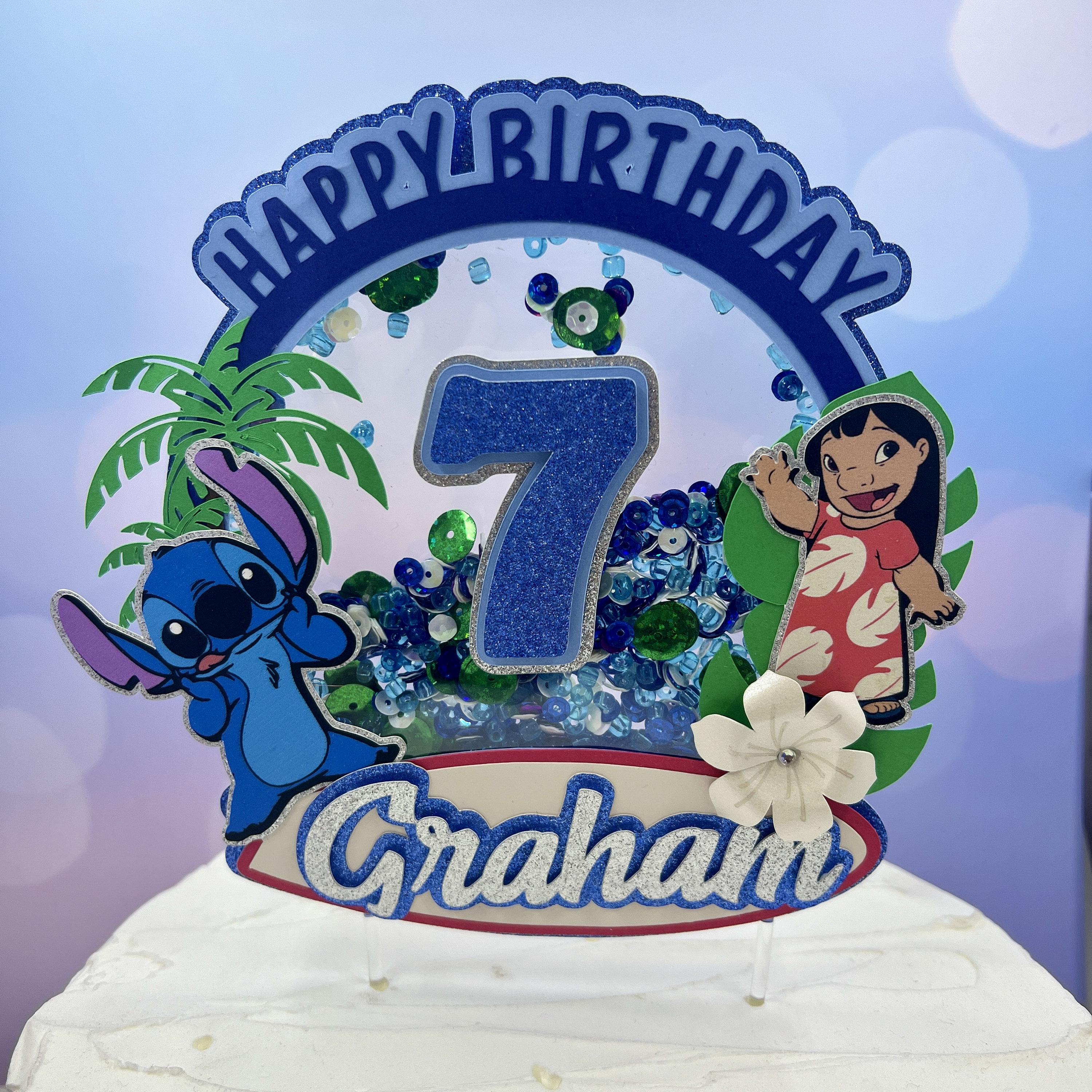 Cake topper Pincho Adorno torta Personalizado Lilo y Stitch con palmeras