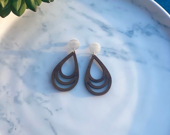 Walnut and White Pearl Acrylic Earrings