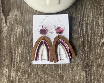 Layered Arch Earrings Boho Rainbow Walnut Acrylic Summer Earrings