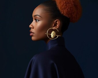 Gold-plated bronze hoop earrings with mask - KOUA